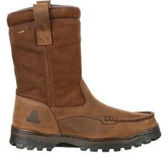 Rocky Men's Outback Gore-Tex Waterproof Wellington Hunting Boot - Brown - RKS0255 On Sale Now! This Item Ships FREE! The Rocky Outback GORE-TEX Waterproof Wellington Moc Toe Boot is a comfortable pull-on boot that mixes casual style with the features you expect in an outdoor boot : waterproofing and great traction. This is a waterproof casual boot with breathable, waterproof GORE-TEX construction. As you would expect from a casual boot, this one is really comfortable with a Rocky Air-Port cushio Rocky Boots, Gore Tex Fabric, Moc Toe Boots, Wellington Boot, Hunting Boots, Outdoor Boots, Wellington Boots, Pull On Boots, Brown Leather Boots