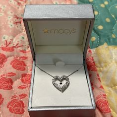 Macys Bridge Diamond Heart Necklace 1/10 Ctw Sterling Silver New Diamond Heart Necklace, Macys Jewelry, Heart Necklace Diamond, Diamond Heart, Heart Necklace, Womens Jewelry Necklace, New Color, Bridge, Jewelry Necklaces