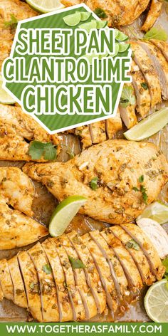 sheet pan chicken with limes and cilantro on the side