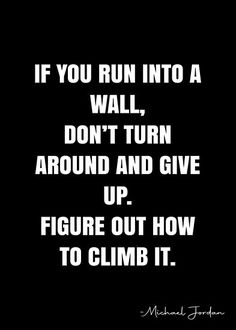 a quote that reads if you run into a wall, don't turn around and give up figure out how to climb it