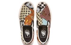 Vans Classic Slip-On 'Tiger Patchwork' Black/True White VN0A4U381IO Custom Slip On Vans, Patchwork Outfit, Slip On Vans, Vans Outfit, Van Doren, Round Toe Heels, Vans Classic, Vans Classic Slip On Sneaker, White Style