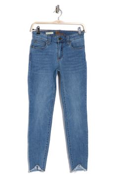 Go casual in ankle-length skinny jeans constructed from soft stretch denim with frayed sharkbite hems. 27" inseam; 9" leg opening; 9 1/4" front rise; 15" back rise (size 8) Zip fly with button closure Five-pocket style 72% cotton, 23% polyester, 3% rayon, 2% spandex Machine wash, tumble dry Imported Spring Medium Wash Cropped Jeggings, Spring Cropped Leg Medium Wash Jeggings, Spring Medium Wash Jeggings With Five Pockets, Spring Medium Wash Five-pocket Jeggings, Casual Cropped Leg Jeggings For Spring, Cole Haan Women Shoes, Kate Spade Sunglasses, Concert Looks, Cole Haan Women