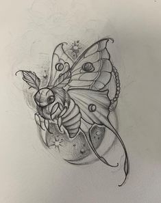 a drawing of a butterfly sitting on top of a ball