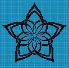 a cross stitch pattern with an intricate flower in the center on a light blue background