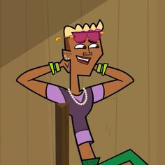 a cartoon character is smiling while leaning on a pole with her hands behind her head