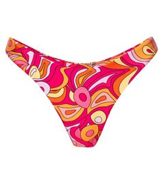 The Dylan Cheeky Bottoms in Calico are our original fan favorite high-thigh cheeky bottoms. Hot tropical colors of pinks, mango, and yellow turn up the sizzle factor. The center dip in the front and back provides just the right amount of coverage while the bare-to-there sides give you the perfect long-legged look. Model wears size Small. Tropical Colors, Turn Up, Dip, Mango, Turn Ons, Fan, Yellow, Pink, How To Wear