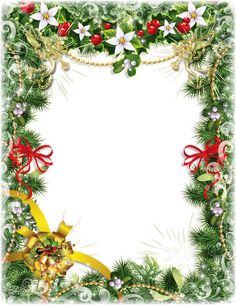 a christmas frame with holly and bells