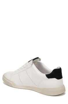 Slight perforations lend superior breathability to the smooth leather upper of this low-profile lace-up sneaker. Leather upper and lining/rubber sole Imported Classic Slip-on Sneakers With Contrast Sole, Low-top Sneakers With Vented Sides And White Sole, Classic Leather High-top Sneakers For Light Sports, White Low-top Slip-on Sneakers With Perforations, Classic Slip-on Sneakers With White Sole, Sporty Leather Slip-on Sneakers With Perforations, Low-top Perforated Slip-on Sneakers For Sports, Synthetic Low-top Sneakers With Vented Sides, Slip-on Streetwear Sneakers With Perforations