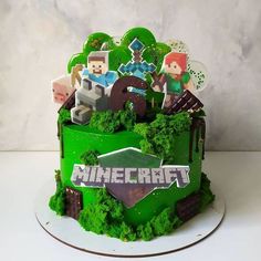 a cake that is decorated to look like the minecraft logo on top of it