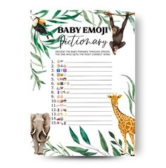 a baby emoi dictionary with animals and plants on the front, including an elephant, gi