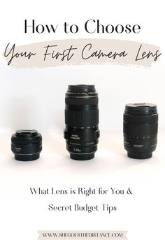 three cameras with the words how to choose your first camera lens