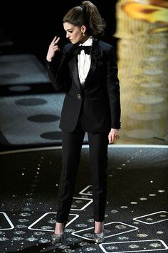 We love Tuxedos for women. Female Tuxedo, Tuxedo Outfit, Woman In Suit, Women's Suiting, Brian Atwood, Anne Hathaway, Bustier Top