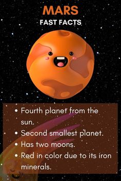 an orange planet with the words mars on it's face and two smaller planets in the background