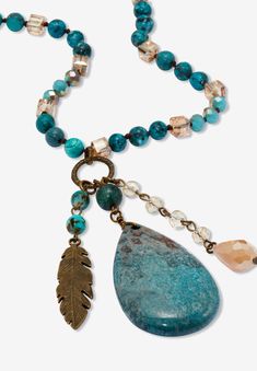 Show off your free-spirited style with our genuine blue jasper antiqued drop necklace. This bohemian necklace instantly adds interest to any outfit, by Blue Jasper, Linen Gauze, Platinum Credit Card, Free Spirit Style, Feather Charms, Family Event, Bohemian Necklace, Cabochon Pendant, Drawstring Pouch