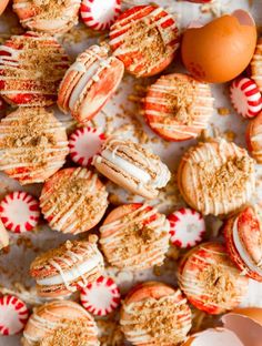 an assortment of cookies and eggs on a table