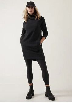 Top Rated ATHLETA Cozy Karma Mock Neck Dress S Small | Black #882071 NEW, Sweaters Dresses Long Sleeve Sweatshirt Dress, Mock Neck Sweatshirt, Athleisure Dress, Athleta Dress, Ribbed Sweater Dress, Athletic Dress, Mock Neck Dress, High Neck Sweater, Sport Dress