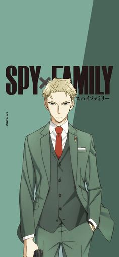 a man in a suit and tie with the words spy family on it