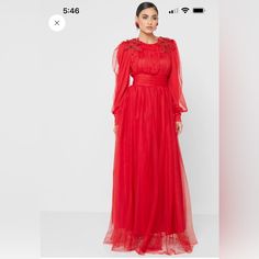 Modest Long Sleeve Wedding Guest Dress Long Sleeve Mother Of The Bride Evening Dress, Mother Of The Bride Long Sleeve Evening Dress, Elegant Tulle Maxi Dress For Wedding, Elegant Red Evening Dress For Wedding Guest, Red Fitted Evening Dress For Wedding Guest, Elegant Red Tulle Gown, Red Floor-length Gown For Wedding Guest, Red Glamorous Gown For Banquet, Elegant Red Tulle Evening Dress