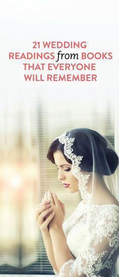 a woman wearing a veil and holding her hands together with the words, 21 wedding readings from books that everyone will remember