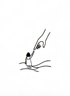 a drawing of a hand reaching for a person's arm in the air above water