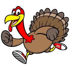 a cartoon turkey running and smiling