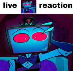 a cartoon character sitting in front of a tv with the caption'live reaction '