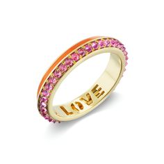 Valentine's Day Yellow Gold Enamel Rings, Pink Enamel Stackable Jewelry, Fine Jewelry Pink Enamel Ring, Pink Enamel Ring For Wedding, Pink Enamel Ring For Valentine's Day Gift, Fine Pink Enamel Rings, Pink Enamel Stackable Ring As Gift, Pink Stackable Enamel Ring As A Gift, Pink Enamel Promise Ring