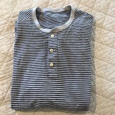 J Crew Mercantile Tee Long Sleeve 1/4 Button Collar Banded Cuffs 100% Cotton Size Xl Never Worn Excellent Condition Casual Gray Henley Neckline Top, Gray Cotton Henley Neckline Top, Casual Navy Top With Placket, Gray Cotton Tops With Button Closure, Crew Shirt, Long Sleeve Tee, Blue Gray, Blue Grey, J Crew