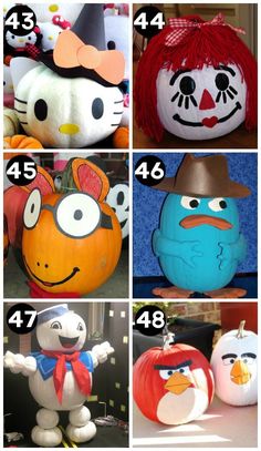 pumpkins decorated with cartoon characters and numbers for each character in the movie angry birds