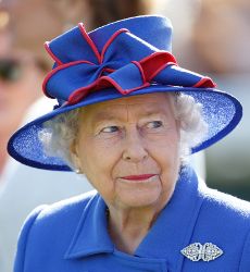 the queen of england is wearing a blue hat