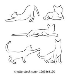 four different cats silhouettes on white background