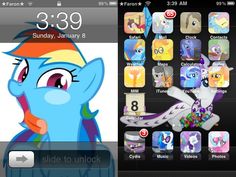 an iphone screen with the theme of my little pony on it's left side