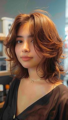 Good Haircuts For Short Hair, Feather Cut Short Hair, Layered Hair Around Face, Feather Haircut Short, Short Hairstyle Women Volume, Hair Cuts Short Ideas, Whimsical Curtain Bangs, Short Soft Shag, Feathered Medium Length Hair