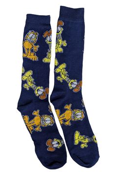 Everyone's favorite cartoon cat, Garfield, smiles widely on these character socks. They are machine washable and made out of 97% Polyester and 3% Spandex for a comfortable stretch when you have nothing to do. Officially licensed Nickelodeon merchandise and a perfect gift for the lasagna lover in your life. Casual Blue Super Soft Socks, Fun Blue Cotton Socks, Playful Blue Cotton Socks, Casual Multicolor Character Print Socks, Casual Multicolor Cartoon Print Socks, Dog Cartoon Character, Garfield Cat, Dog Cartoon, Cartoon Dog