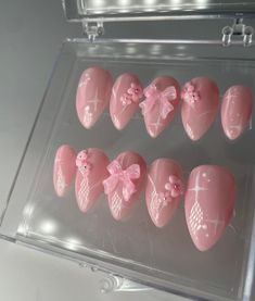 Pink Press On Nails with Charms made for you. In the picture - almond shape.   Very high quality and will last you up to 2 weeks. After right removal can be reusable. Just choose the shape and length of the nail you would like and choose the size of your nail bed, or choose the option - custom.  I highly recommend to purchase my Nail Sizing Kit from my page to make sure they fit perfectly before purchasing any designed Press On Nails Almond Nails Acrylic Design, Press On Nails Cute, Pink Bunny Nails, Pink Charm Nails, Pink Nails With Charms, Pink Flowers Nails, Press On Nails With Charms, Pink Cute Nails, Nails With Charms