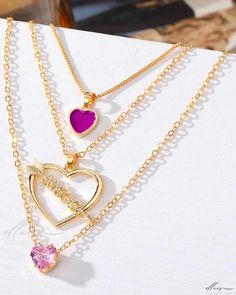 Elluis - Exquisite Heart Decor Hollow Out Necklace with Multiple Layers Valentine's Day Heart Pendant Layered Necklace, Valentine's Day Heart Graphic Necklace, Gold Heart Layered Necklace For Valentine's Day, Gold Jewelry With Heart Graphic For Valentine's Day, Valentine's Day Heart Necklaces With Heart Graphic, Heart-shaped Necklace For Mother's Day Party, Heart Necklace For Mother's Day Party, Valentine's Day Heart Necklace With Heart Graphic, Mother's Day Heart Necklace For Party