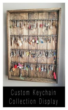 the keychain collection display is made out of wood