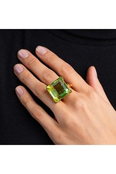 Find KENNETH JAY LANE Peridot Square Stone Ring on Editorialist. strongProduct Description:/strong Make a statement on your finger with these stunning, gold-plated adjustable rings finished with a gleaming peridot square-shape center stone. Adjustable, Sizes 5-8 strongDimensions: /strong20 Millimeter Stone strongStyle Number:/strong 9045RPGP Square Stone Ring, Art Jewelry Earrings, Peridot Engagement Rings, Green Stone Rings, Bold Rings, Square Stone, Gold Cocktail Ring, Linen Casual, Funky Jewelry