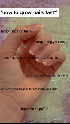 how to grow your nails faster♡♡ Ways To Grow Nails Faster, Tips To Make Your Nails Grow Faster, Keeping Nails Strong, How To Grow Your Toenails Faster, How To Grow Out Ur Nails, How Do You Grow Your Nails Faster, How To Grow My Nails Faster, Tips To Grow Nails Faster, Grow Your Nails Faster