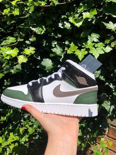 Dark Green Black Custom Air Jordan 1-shecustomize Air Jordan 1 Custom, Jordan 1 Custom, Custom Air Jordan 1, Jordan 1 Mids, Air Jordan 1s, Nike Air Jordan 1 Mid, Jordan 1s, Leather Paint, Air Jordan 1 Mid