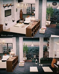 the interior of a living room with furniture and decor on display in three different views