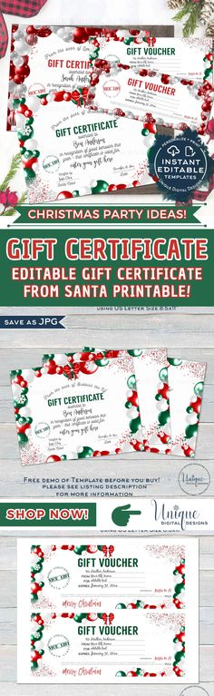 christmas gift certificate with red and green ribbons