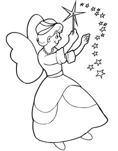 a fairy holding a star in her hand coloring pages for adults and children, with stars on