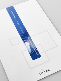 a white brochure with blue lines on it