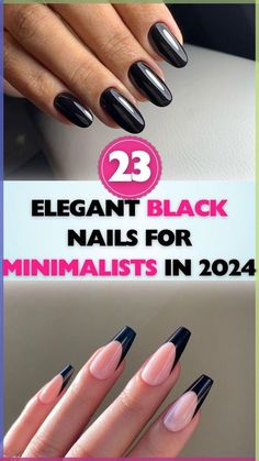 2024 Minimalist Nails, Black Nail Designs Elegant, Black Shellac Nails Design, Black Nails With Simple Design, Black Almond Nails Designs Simple, Black Nails 2024, Classy Black Nails Short, Elegant Nails Classy 2024, Black Nail Inspo Short