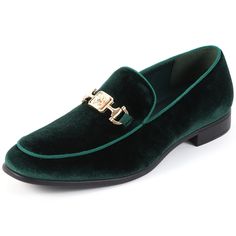 PRICES MAY VARY. QUALITY VELVET UPPER-These green loafers are the perfect combination of vintage fashion and modern style. Material is high-quality velvet and feels soft to the touch, a designer gold-toned buckle at vamp for timeless elegance. COMFORTABLE DRESS LOAFER-This luxurious, slipper-style dress shoe is fully cushioned by memory foam insoles with proper arch support and leather lining, the non-slip rubber sole provides good traction, making it easy to walk around on any surface. EASY ON Wedding Loafers, Shoes Fancy, Green Loafers, Gold Wedding Shoes, Tuxedo Shoes, Wedding Shoes Comfortable, Professional Shoes, Velvet Loafers, Dress Loafers