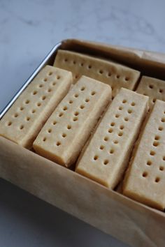 some crackers in a box on a table