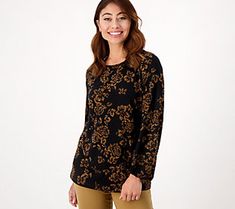 From nothing to wear to always something to wear. Liquid Knit® mixed with an elegant print just has that sort of effect, making this blouson-sleeve top extra effortless for impromptu gatherings, busy work days, and video meets. From Susan Graver. Blouson Sleeve, Susan Graver, Knit Crewneck, Long Sleeve Tops, Sleeve Top, Long Sleeve Blouse, Tops & Tees, Crew Neck, Mini Dress