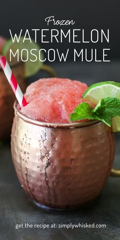 frozen watermelon moscow mule in a copper mug