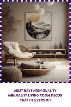 a living room with purple and white decor